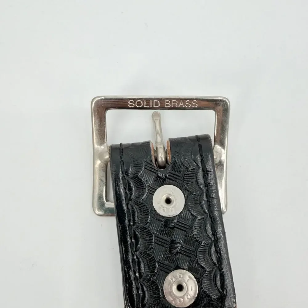 Safrariland Basketweave Leather Mens Belt Sz 36 Police Brass Buckle Model 51